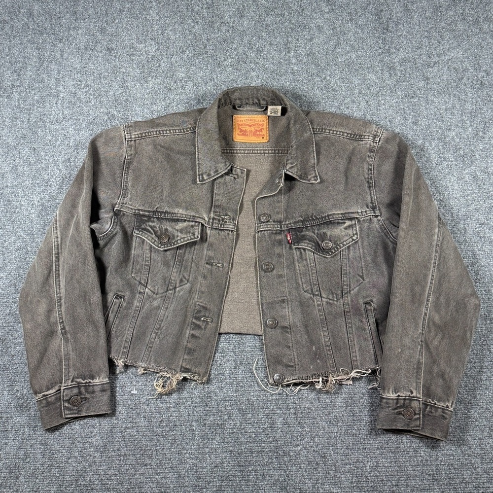 Levis Denim Trucker Jean Jacket Washed Brown Womens Medium Crop Grunge Biker